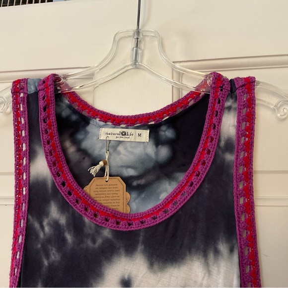 Natural Life Maxi Dress Size M NWT Black Pink Crochet Trim Racerback Boho Hippie - Picture 2 of 6